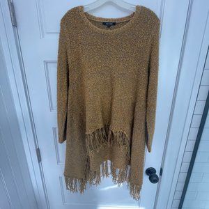 Adore Boho Fringe High Low Yellow Gray Marled Sweater Top Size XL